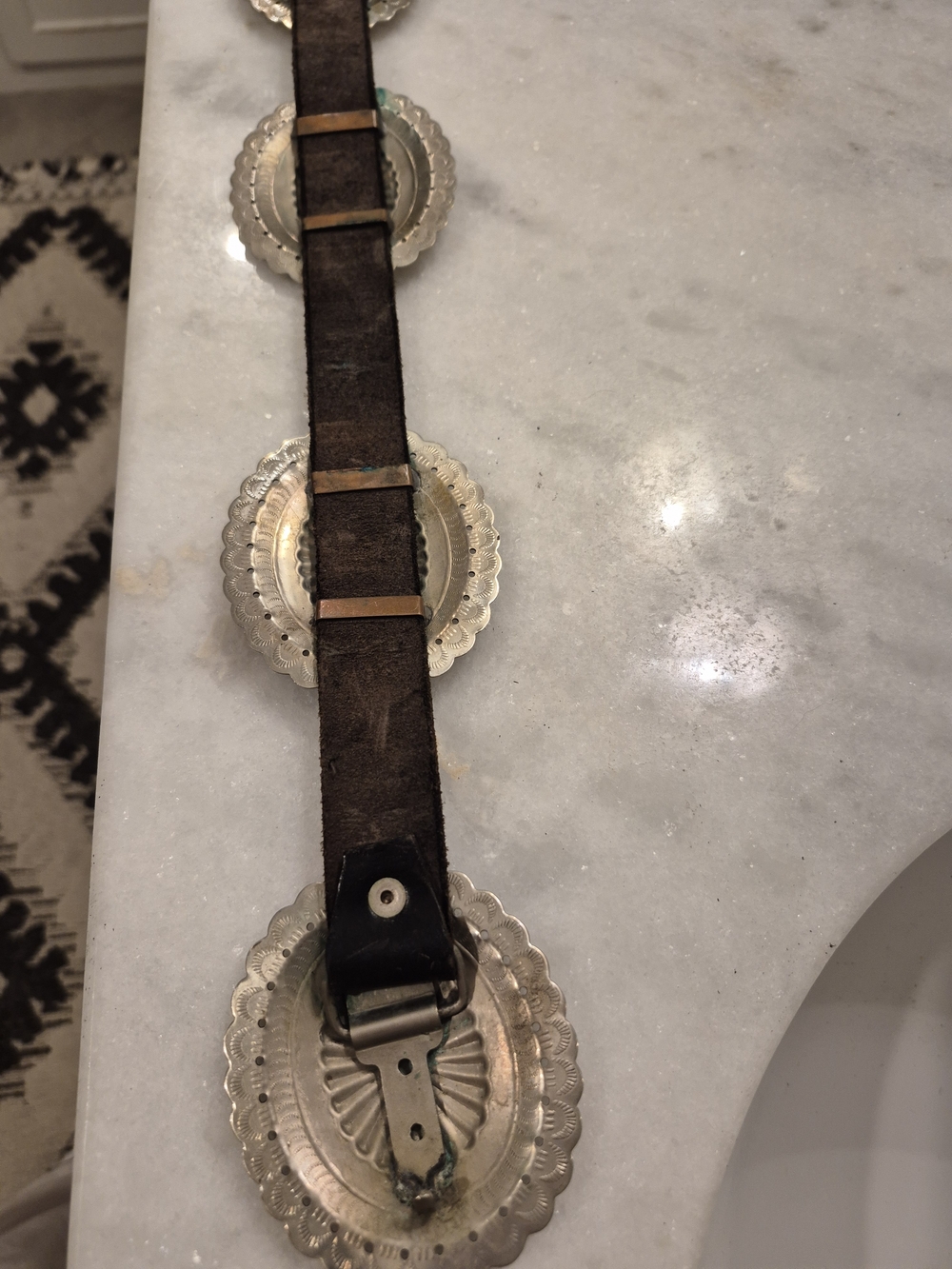 Silver Concho Leather Belt - Black Leather Western Style - Picture 3 of 5